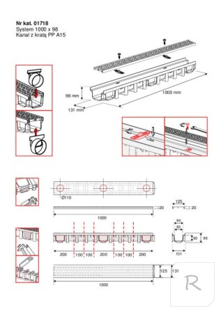 SYSTEM 1000*98 KANAŁ Z KRATĄ PP LINE A15 CZARNY MAXPOL