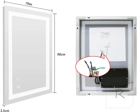 LUSTRO PODŚWIETLANE LED 90x70 DOTYK LEDOWE