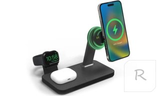 Mophie Snap+ 3w1 wireless charging stand - stojąca ładowarka bezprzewodowa do trzech urządzeń kompatybilna z MagSafe 15W (black)