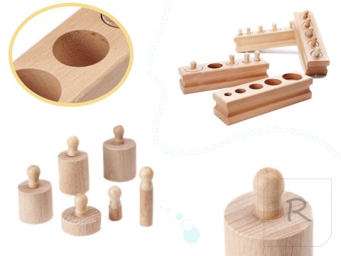 Odważniki cylindry drewniane sorter montessori