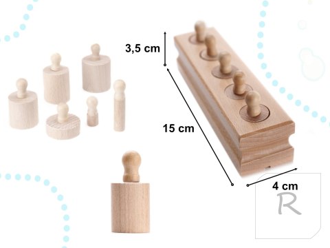 Odważniki cylindry drewniane sorter montessori