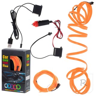 Oświetlenie ambientowe LED do samochodu / auta USB / 12V taśma 3m pomarańczowa