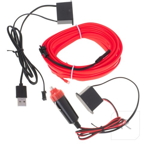 Oświetlenie ambientowe LED do samochodu / auta USB / 12V taśma 5m czerwona