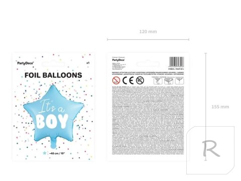 Balon foliowy "It's a boy" na baby shower gwiazda niebieska 48cm