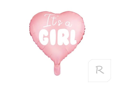 Balon foliowy "It's a girl" na baby shower serce różowe 48cm