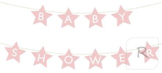 Baner napis na baby shower gwiazdki jasnoróżowe 290cm x 16,5cm