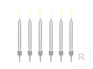 Świeczki urodzinowe na tort gładkie srebrny 6cm 6 sztuk