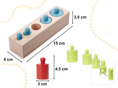 Odważniki cylindry drewniane montessori kolorowe