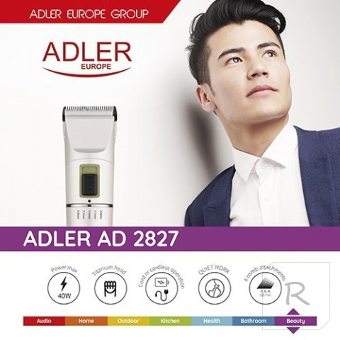 Adler Hair clipper AD 2827 Cordless or corded, Number of length steps 4, White