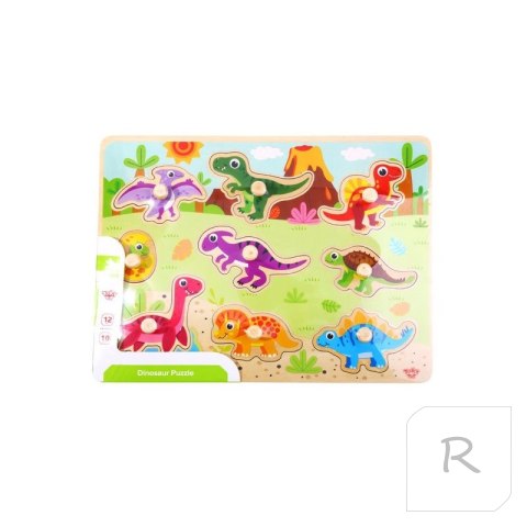 TOOKY TOY Drewniane Puzzle Montessori Układanka Dinozaury Kształty