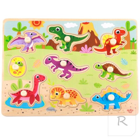 TOOKY TOY Drewniane Puzzle Montessori Układanka Dinozaury Kształty