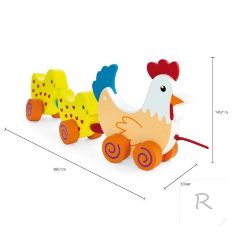 VIGA Zestaw do ciągnięcia Kurka z kurczakami 36 cm