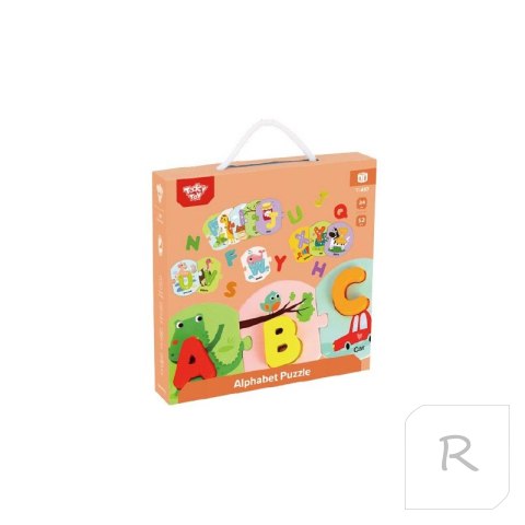 TOOKY TOY Drewniane Puzzle Montessori Układanka Nauka Alfabetu Liter Słów Alfabet Grube Klocki 26 el.