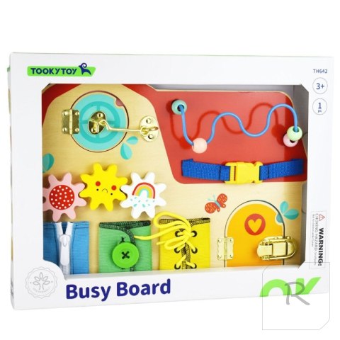 TOOKY TOY Drewniana Tablica Montessori Manipulacyjna Zamki Zębatki Pętle