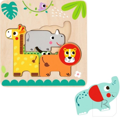 Tooky Toy Drewniane Puzzle Montessori Wielowarstwowe Tablica Zwierzątka Leśne 7 el.