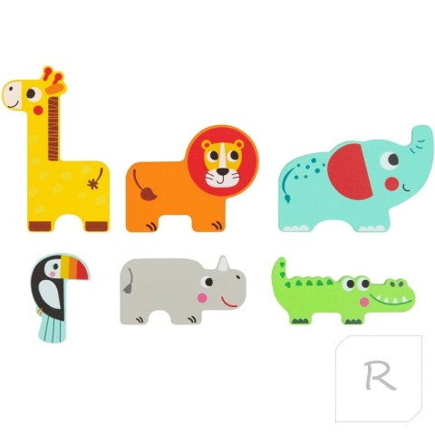 Tooky Toy Drewniane Puzzle Montessori Wielowarstwowe Tablica Zwierzątka Leśne 7 el.