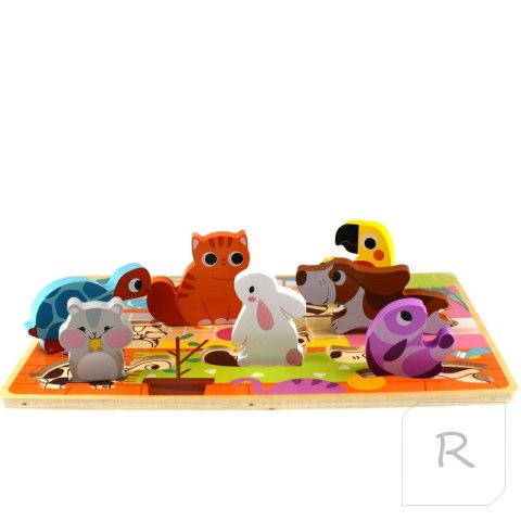 Tooky Toy Drewniane Puzzle Montessori Zwierzątka Dom Dopasuj Kształty