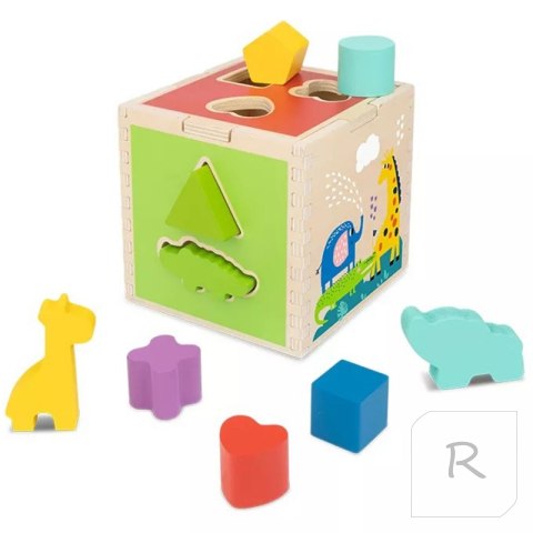 Tooky Toy Drewniany Sorter Kostka Edukacyjna Zwierzątka Figury Geometryczne