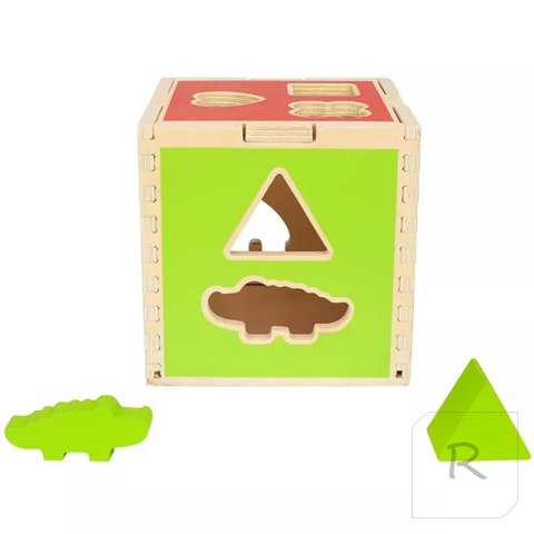 Tooky Toy Drewniany Sorter Kostka Edukacyjna Zwierzątka Figury Geometryczne