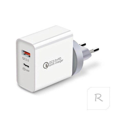 MOCNA ŁADOWARKA SIECIOWA 2xUSB USB-C QC 3.0 PD 36W