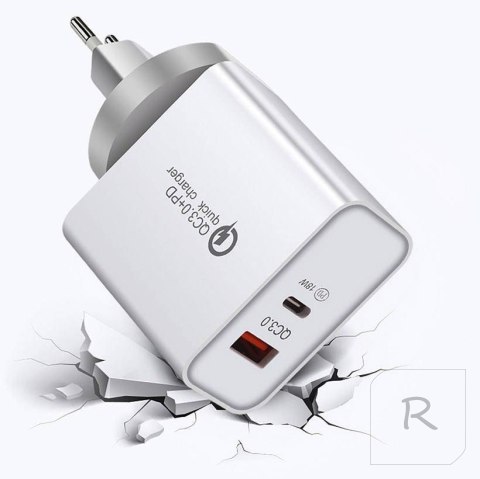 MOCNA ŁADOWARKA SIECIOWA 2xUSB USB-C QC 3.0 PD 36W