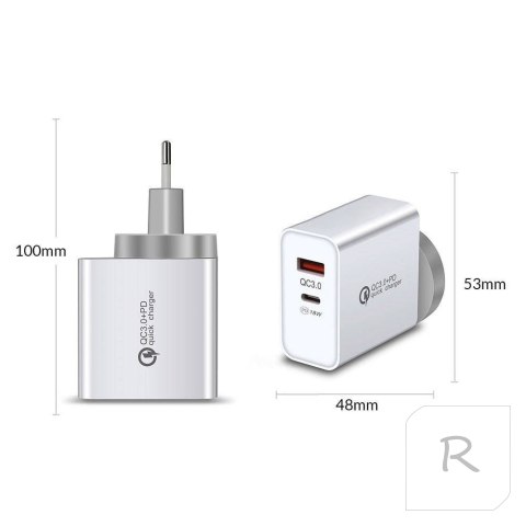 MOCNA ŁADOWARKA SIECIOWA 2xUSB USB-C QC 3.0 PD 36W