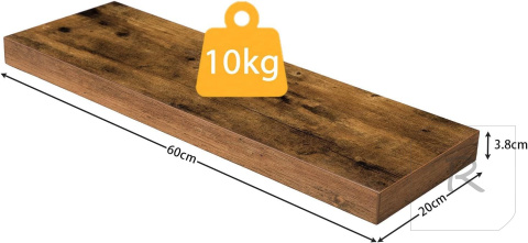 PÓŁKA ŚCIENNA WISZĄCA 60CM ZESTAW 2 SZTUK SOLIDNY METALOWY STELAŻ LOFT