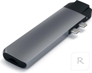 Satechi Type-C Pro Hub - aluminiowy Hub z podwójnym USB-C do MacBook (USB-C PD 87W, 2x USB-A, HDMI 4K, czytnik kart micro/SD, Gi