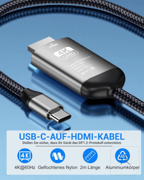 KABEL ADAPTER USB-C TYP C DO HDMI 4K 2m