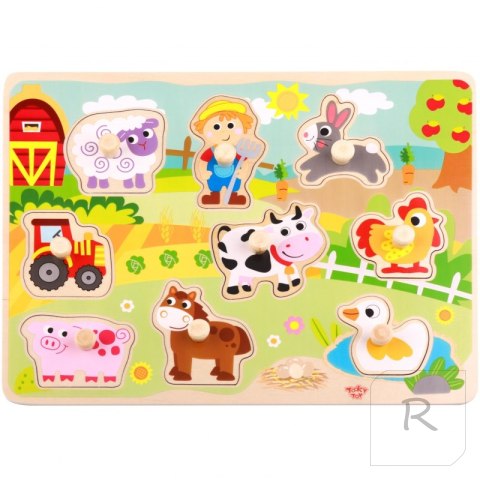 TOOKY TOY Drewniane Puzzle Montessori Farma z Pinezkami Do Dopasowania