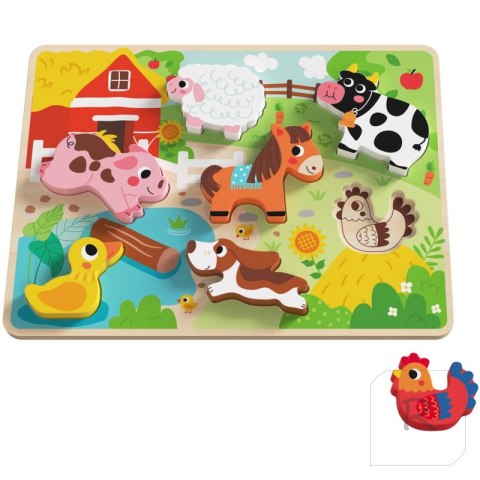 Tooky Toy Drewniane Puzzle Montessori Zwierzątka Farma Dopasuj Kształty