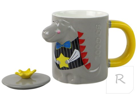 Kubek Ceramiczny Zaparzacz Szary Dinozaur 400 ml