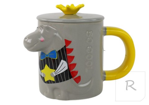 Kubek Ceramiczny Zaparzacz Szary Dinozaur 400 ml