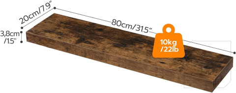 PÓŁKA ŚCIENNA WISZĄCA 80CM ZESTAW 2 SZTUK SOLIDNY METALOWY STELAŻ LOFT