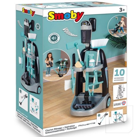 Smoby - Wózek do sprzątania z odkurzaczem Rowenta z dźwiękiem + 10 akcesoriów