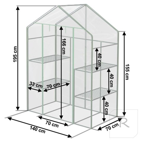 Szklarnia dwa regały 140 x 71 x 195 cm Plonos 4922