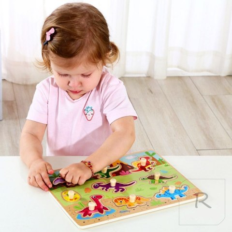 TOOKY TOY Drewniane Puzzle Montessori Układanka Dinozaury Kształty