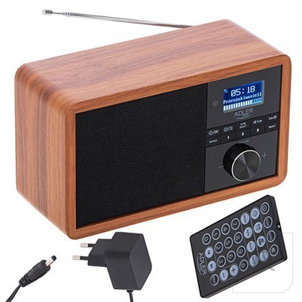 Adler Radio DAB+ Bluetooth AD 1184	 Display LCD, Black/Brown, Alarm function