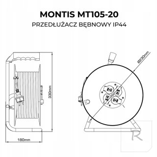 Przedłużacz bębnowy PROFESSIONAL 4x2p+Z IP44 16A 3680W 3x1,5 20m czarny