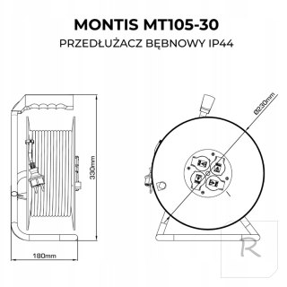 Przedłużacz bębnowy PROFESSIONAL 4x2p+Z IP44 16A 3680W 3x1,5 30m czarny