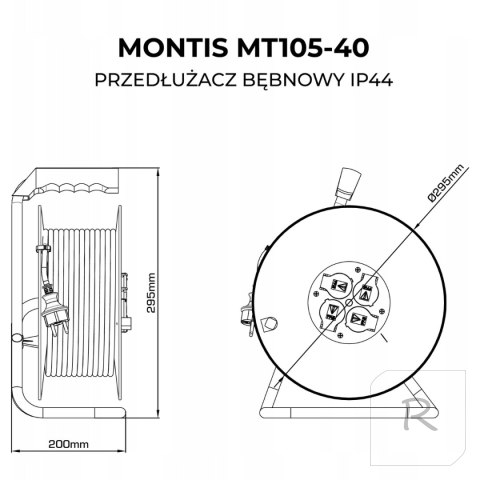 Przedłużacz bębnowy PROFESSIONAL 4x2p+Z IP44 16A 3680W 3x1,5 40m czarny