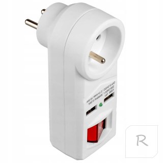 ROZGAŁĘŹNIK ELEKTRYCZNY ZŁODZIEJKA GNIAZDO Z WŁĄCZNIKIEM 2x USB 2.1A