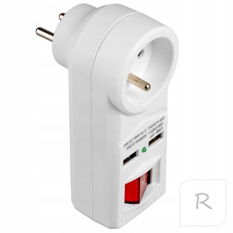 ROZGAŁĘŹNIK ELEKTRYCZNY ZŁODZIEJKA GNIAZDO Z WŁĄCZNIKIEM 2x USB 2.1A