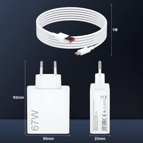 SZYBKA ŁADOWARKA USB 120W DO TELEFONU Xiaomi 13T 13 12T + TYPE-C KABEL