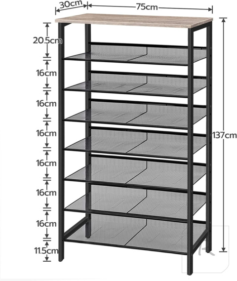 ELEGANCKI STOJAK REGAŁ NA BUTY OBUWIE 8 POZIOMÓW SZAFKA PÓŁKA LOFT