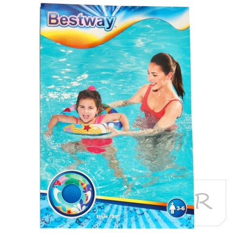 BESTWAY 36113 Koło do pływania dmuchane plażowe 51cm delfiny max 60kg 3-6 lat