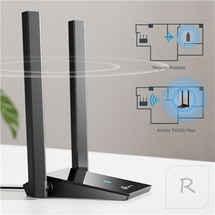 TP-LINK | Bezprzewodowy adapter USB o wysokim wzmocnieniu AX1800 z dwiema antenami | Archer TX20U Plus | 802.11ax | Porty Ethern