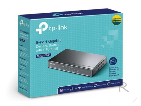 TP-LINK Switch TL-SG1008P Unmanaged, Desktop, 1 Gbps (RJ-45) ports quantity 8, PoE ports quantity 4, Power supply type External