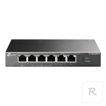 TP-LINK | 6-portowy przełącznik Gigabit z 3-portami PoE+ i 1-portem PoE++ | TL-SG1006PP | Niezarządzane | Pulpit