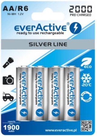 Baterie EVERACTIVE NiMH AA (LR06, FR6, R6, 15A, MN1500, AM3, UM3, HP7) 1900mAh 4 szt. EVHRL6-2000